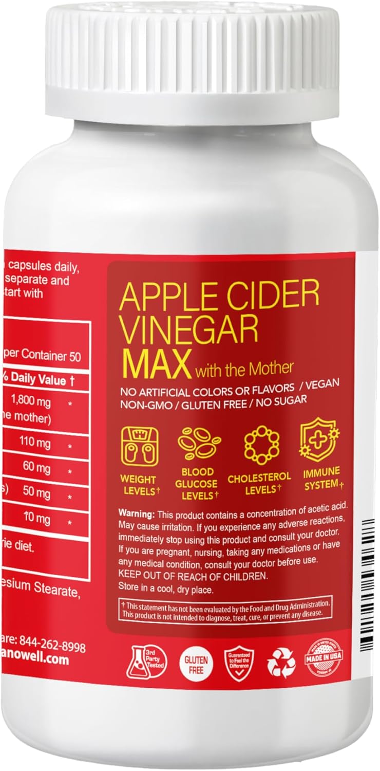 Apple Cider Vinegar Max Capsules with Mother - Detox & Wellness Supplement - 1800mg Proprietary Blend with Ceylon Cinnamon, Ginger & Cayenne - 150ct, 50 Day Supply