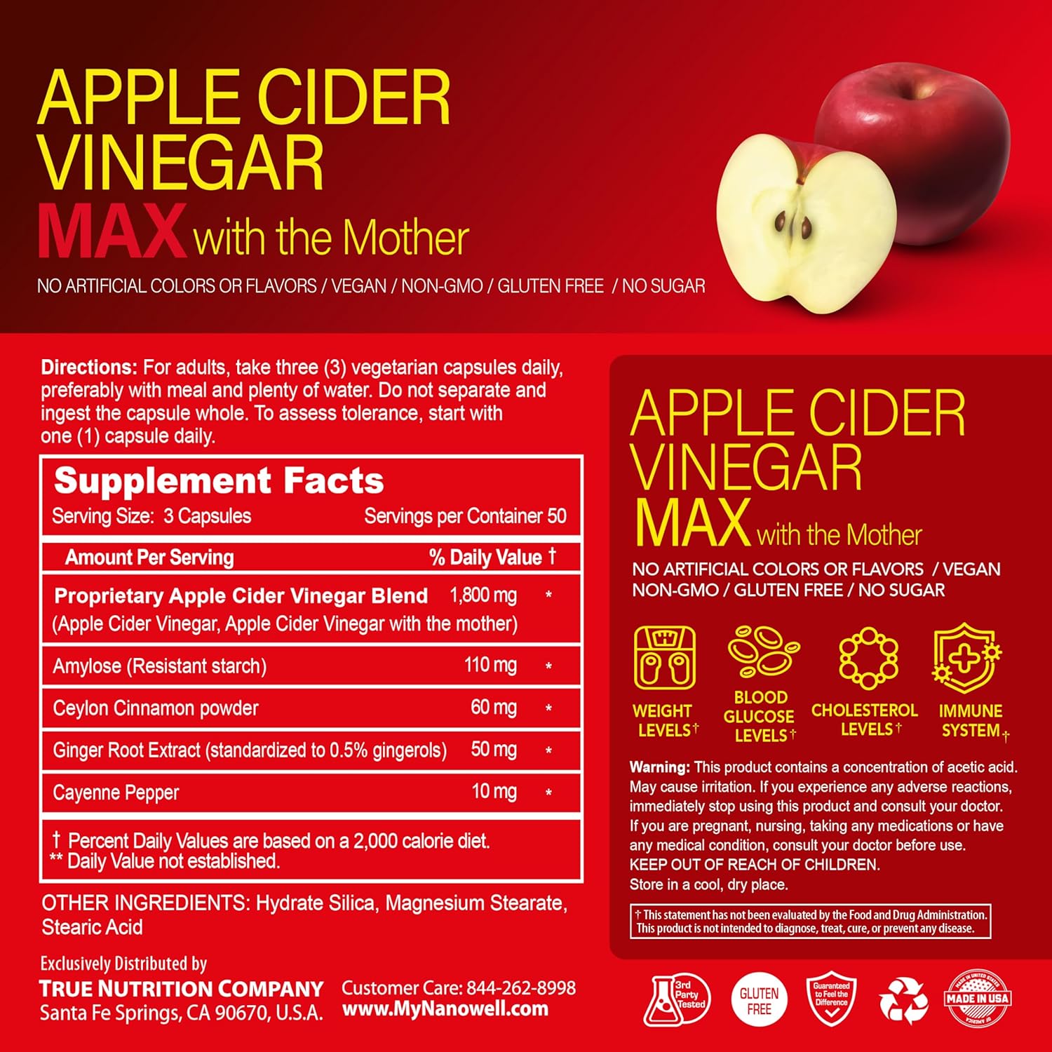 Apple Cider Vinegar Max Capsules with Mother - Detox & Wellness Supplement - 1800mg Proprietary Blend with Ceylon Cinnamon, Ginger & Cayenne - 150ct, 50 Day Supply