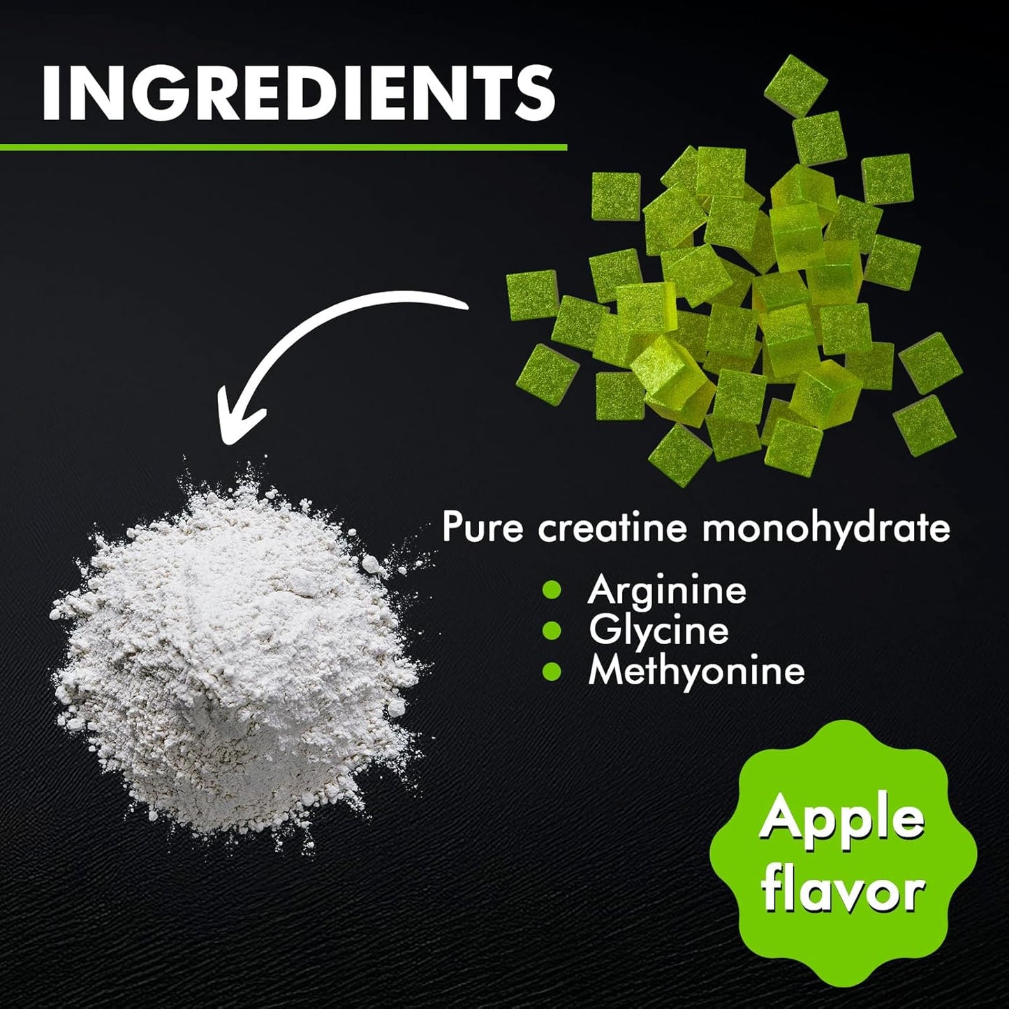 Apple Flavored Creatine Monohydrate Gummies for Strength & Energy - 120 Count, Vegan & Sugar Free, 5g per Serving