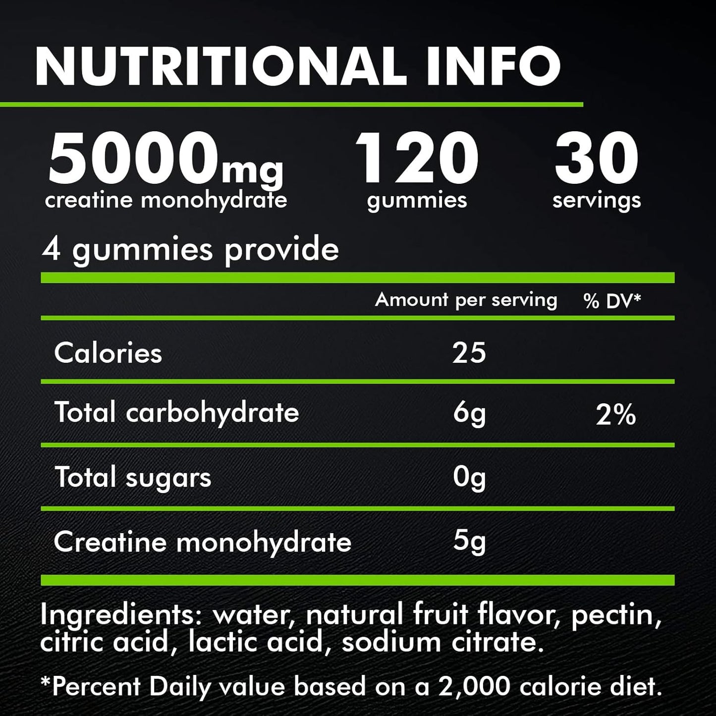 Apple Flavored Creatine Monohydrate Gummies for Strength & Energy - 120 Count, Vegan & Sugar Free, 5g per Serving
