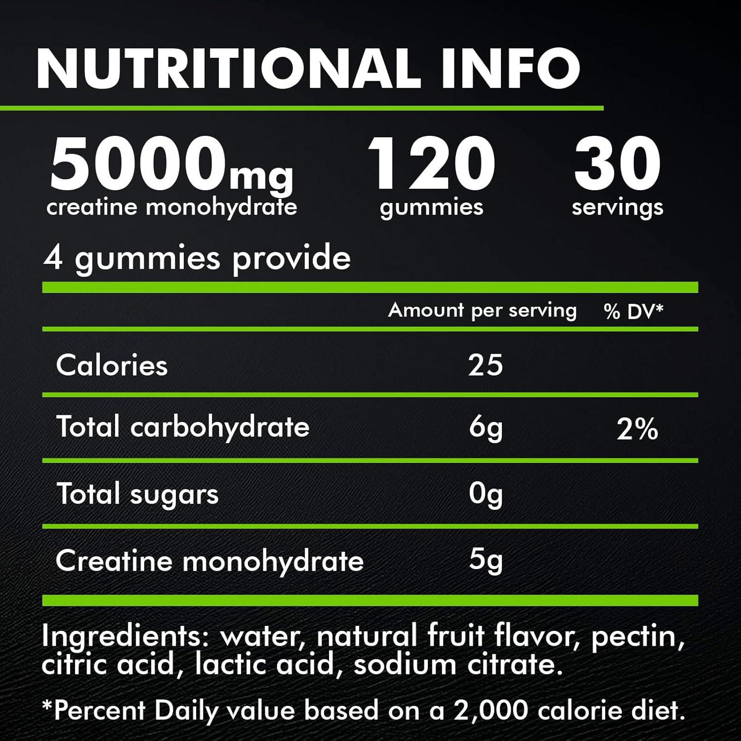 Apple Flavored Creatine Monohydrate Gummies for Strength & Energy - 120 Count, Vegan & Sugar Free, 5g per Serving