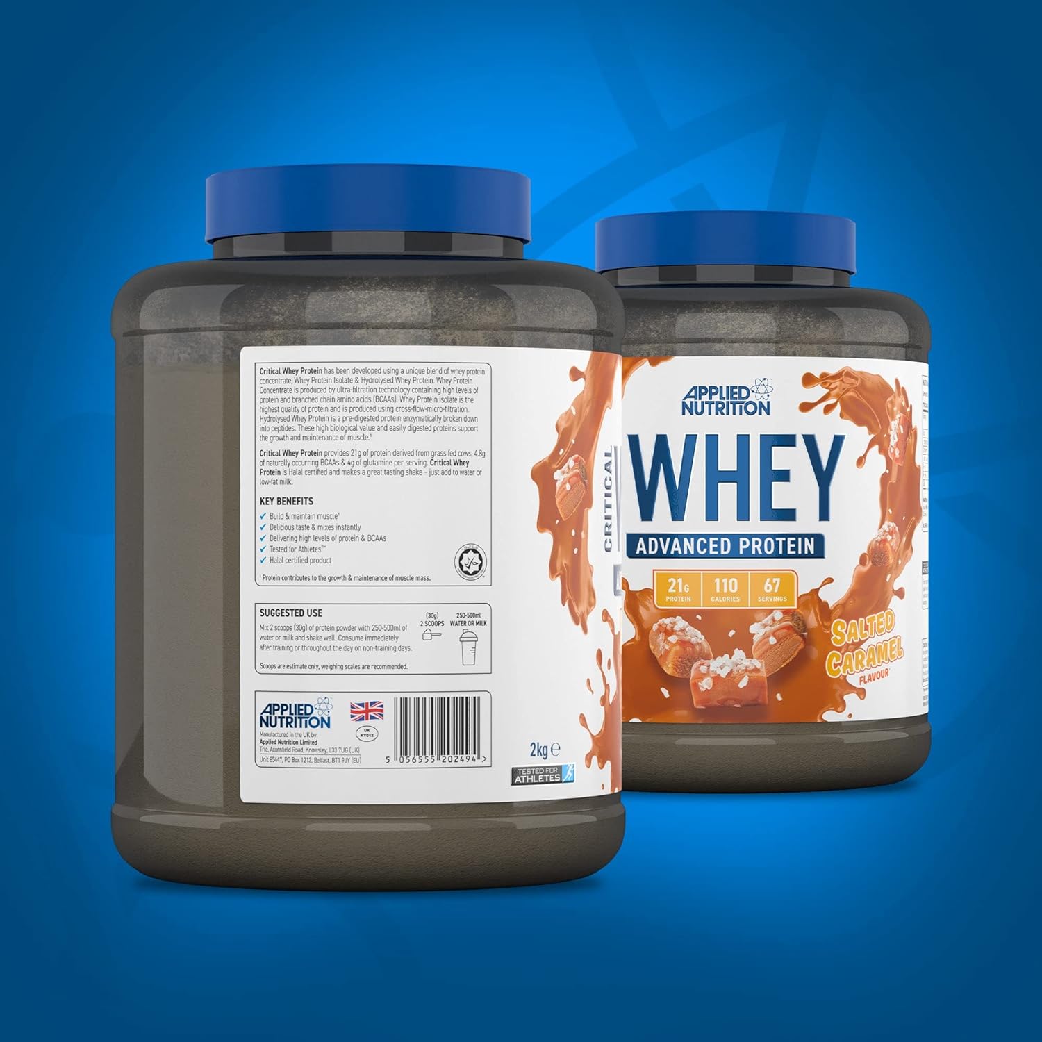 Applied Nutrition Critical Whey Protein Powder, Salted Caramel Flavor, 2000g Size - Premium Whey Protein Supplement for Muscle Building and Recovery