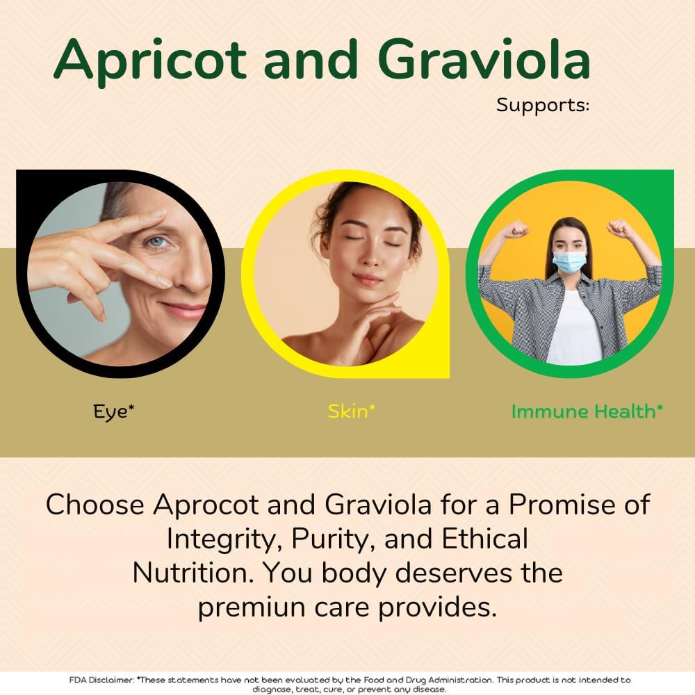 Apricot Soursop Graviola Capsules 10:1 Extract 1000mg (120 Count) - High Quality Dietary Supplement