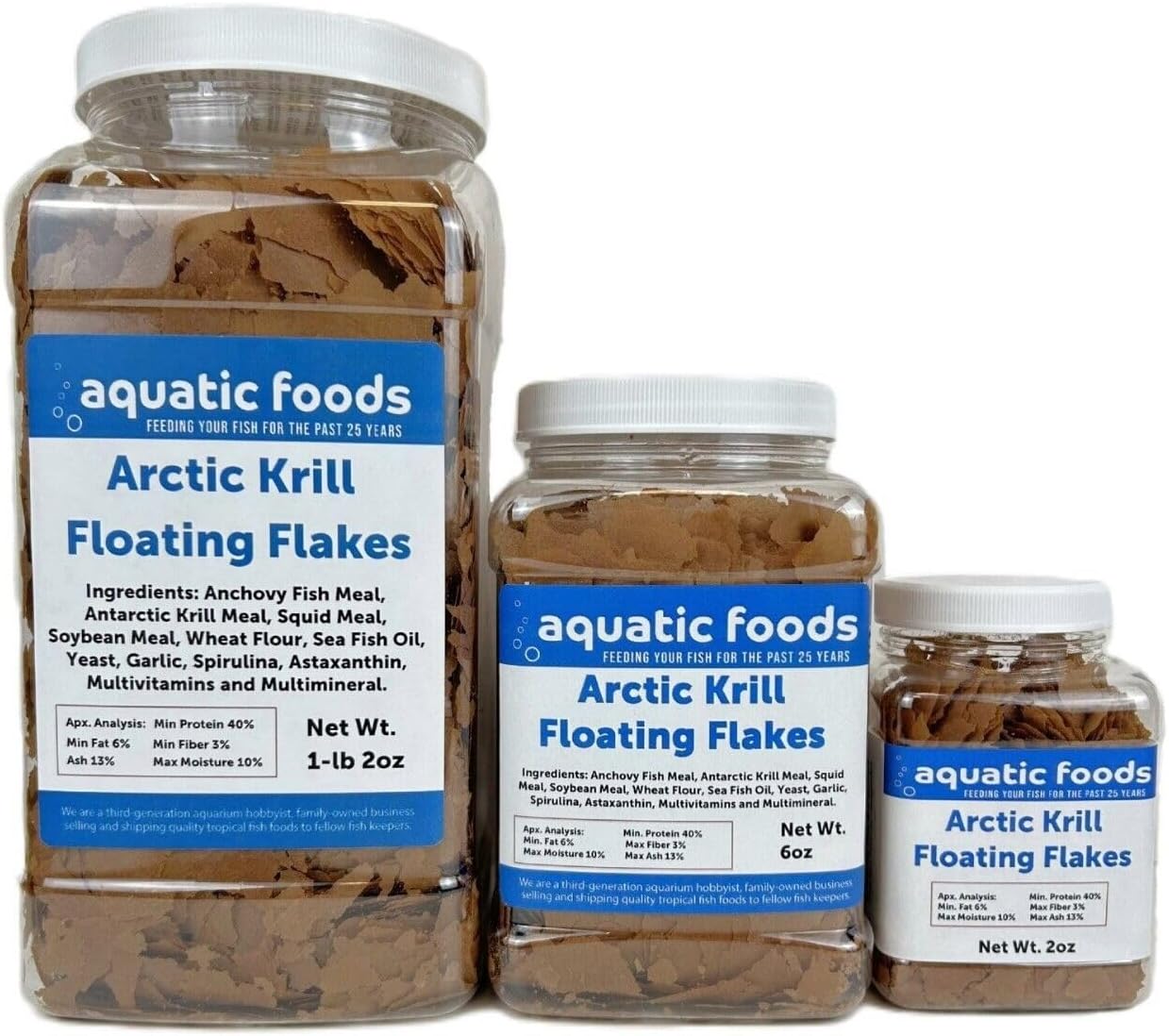 Aquatic Foods Inc. Arctic Krill Flakes with Natural Carotenoids & Astaxanthin for Vibrant Colors in Tropical and Marine Fish - 6oz Jar