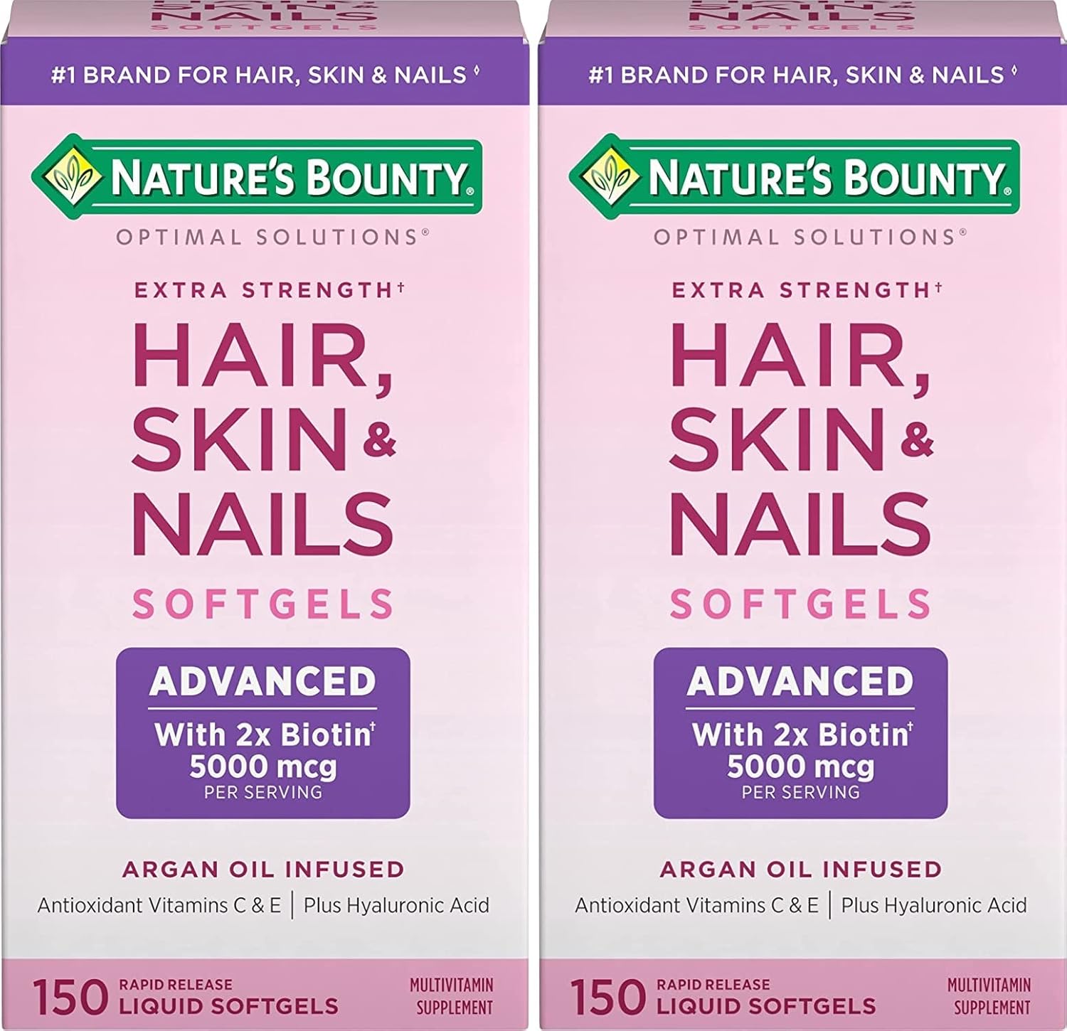 Argan-Infused Biotin Supplement for Hair, Skin, Nails - 300 Softgels for Women - Hyaluronic Acid - Promotes Health