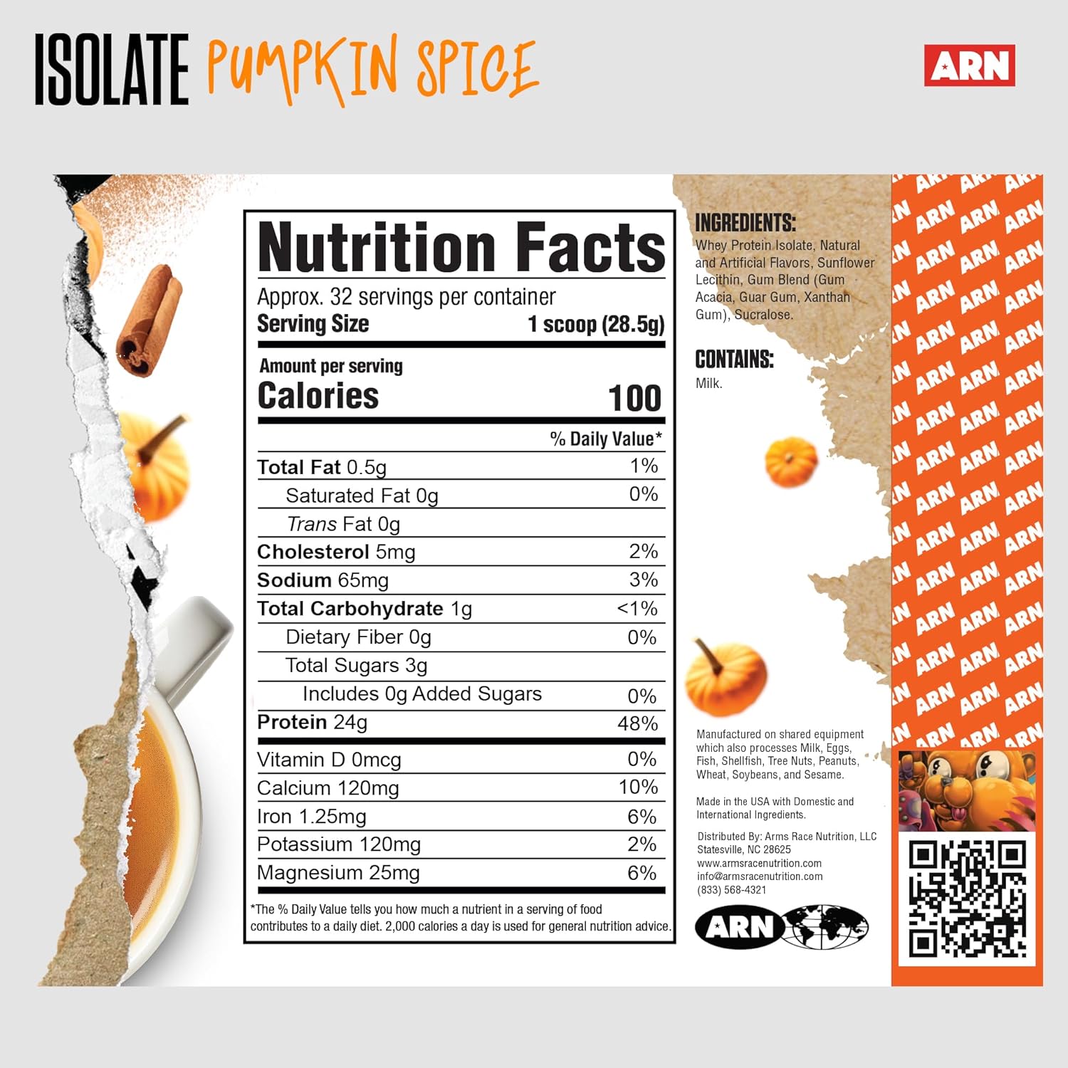 ARN Isolate Whey Protein Powder - Pumpkin Spice Flavor (32 Servings) by Arms Race Nutrition