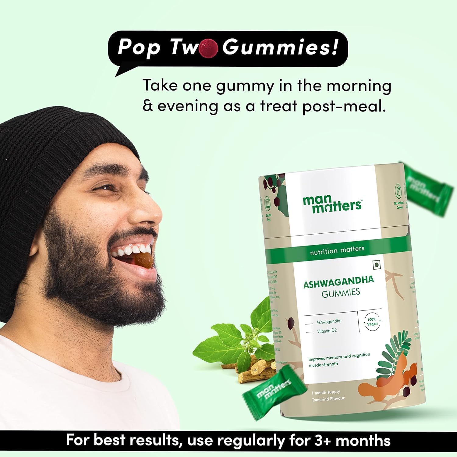 Ashwagandha and Vitamin D Gummies for Strength, Energy, and Immunity - Vegan and Gluten-Free - 60 Count