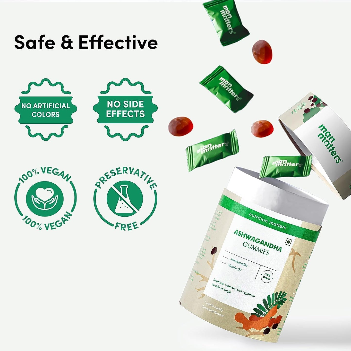Ashwagandha and Vitamin D Gummies for Strength, Energy, and Immunity - Vegan and Gluten-Free - 60 Count