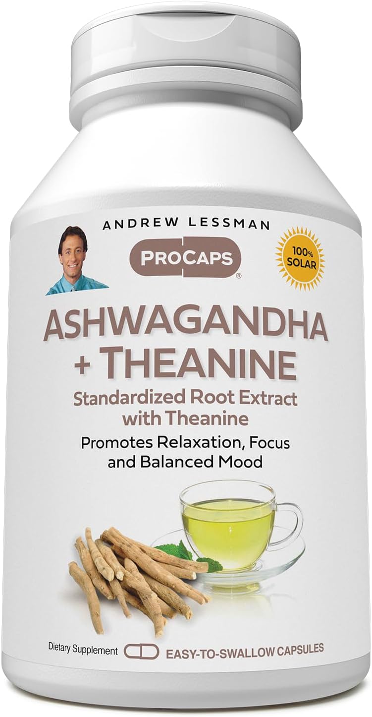 Ashwagandha + Theanine Capsules - 180 Count, Promotes Relaxation, Focus, Balanced Mood. Small, Easy-to-Swallow Dietary Supplement