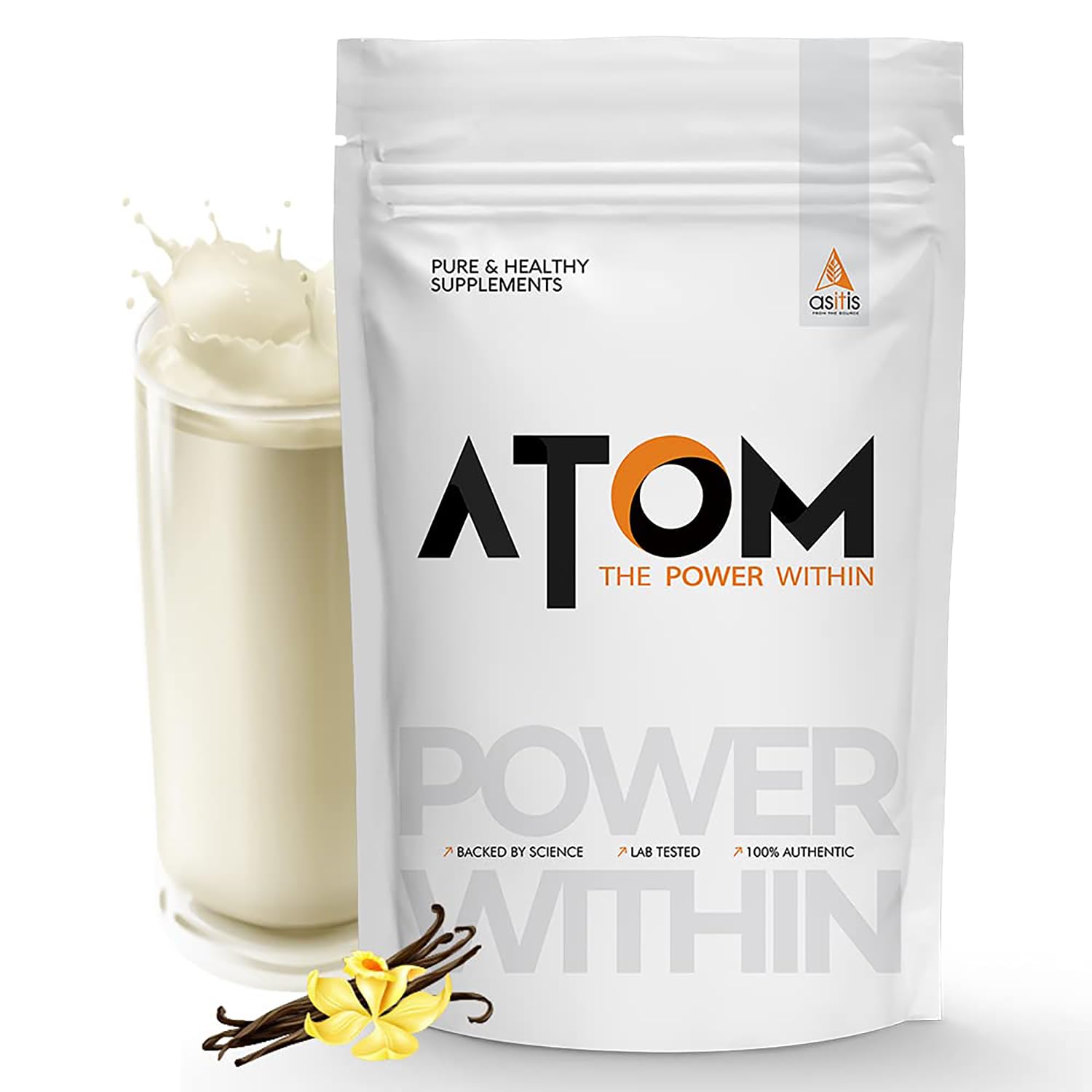 Asitis Nutrition AS-IT-is Atom Whey Protein 1kg/35.2 Oz with Digestive Enzymes - French Vanilla Flavor, 27g Protein, 5.7g BCAA - USA Labdoor Certified