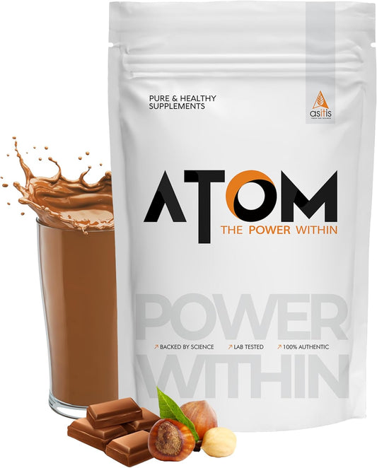 Asitis Nutrition Atom Whey Protein 1kg/35.2 Oz with Digestive Enzymes - Choco Hazel Fusion Flavor, 27g Protein, 5.7g Bcaa, Labdoor Certified USA-made
