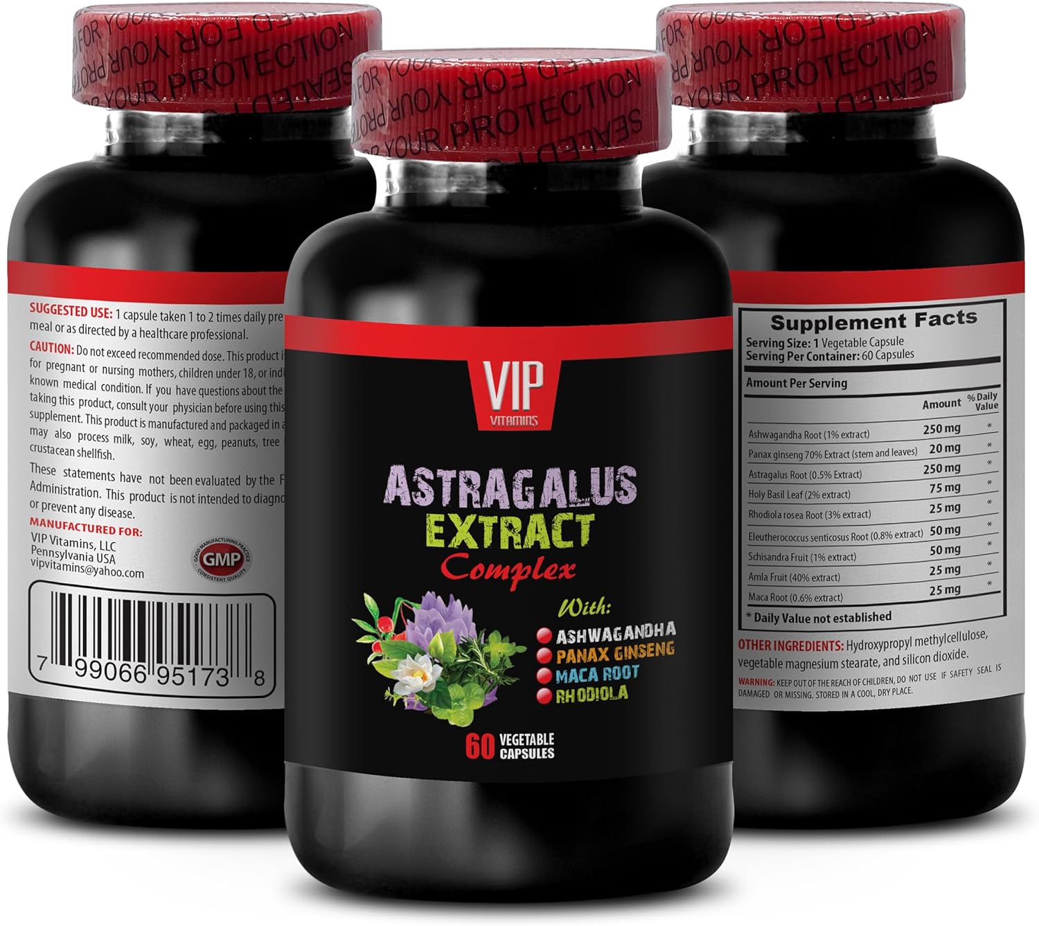 Astragalus Extract Complex with Ashwagandha, Panax Ginseng, Maca - Immune Support Supplement - 60 Capsules