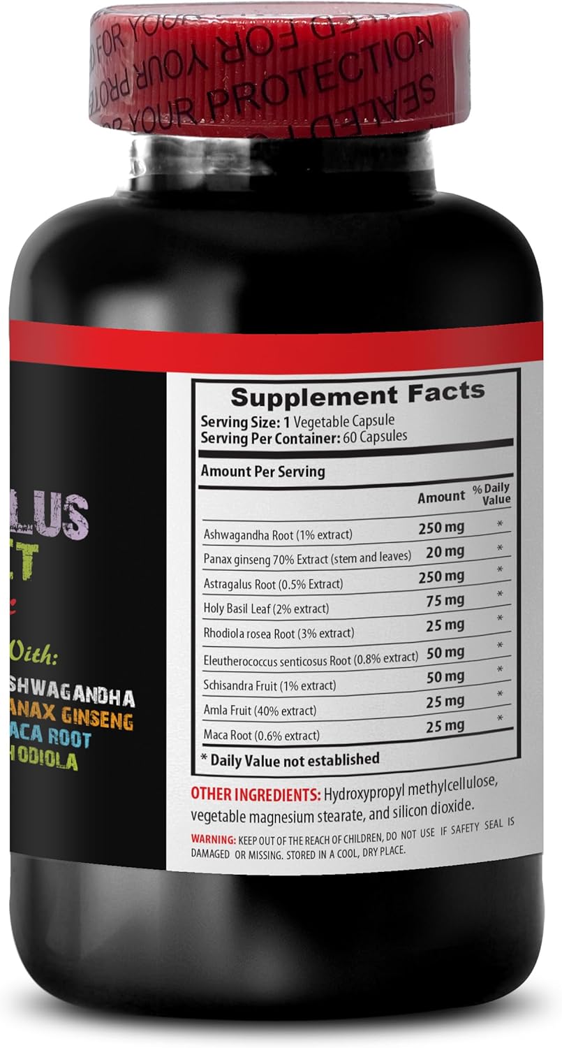 Astragalus Extract Complex with Ashwagandha, Panax Ginseng, Maca - Immune Support Supplement - 60 Capsules