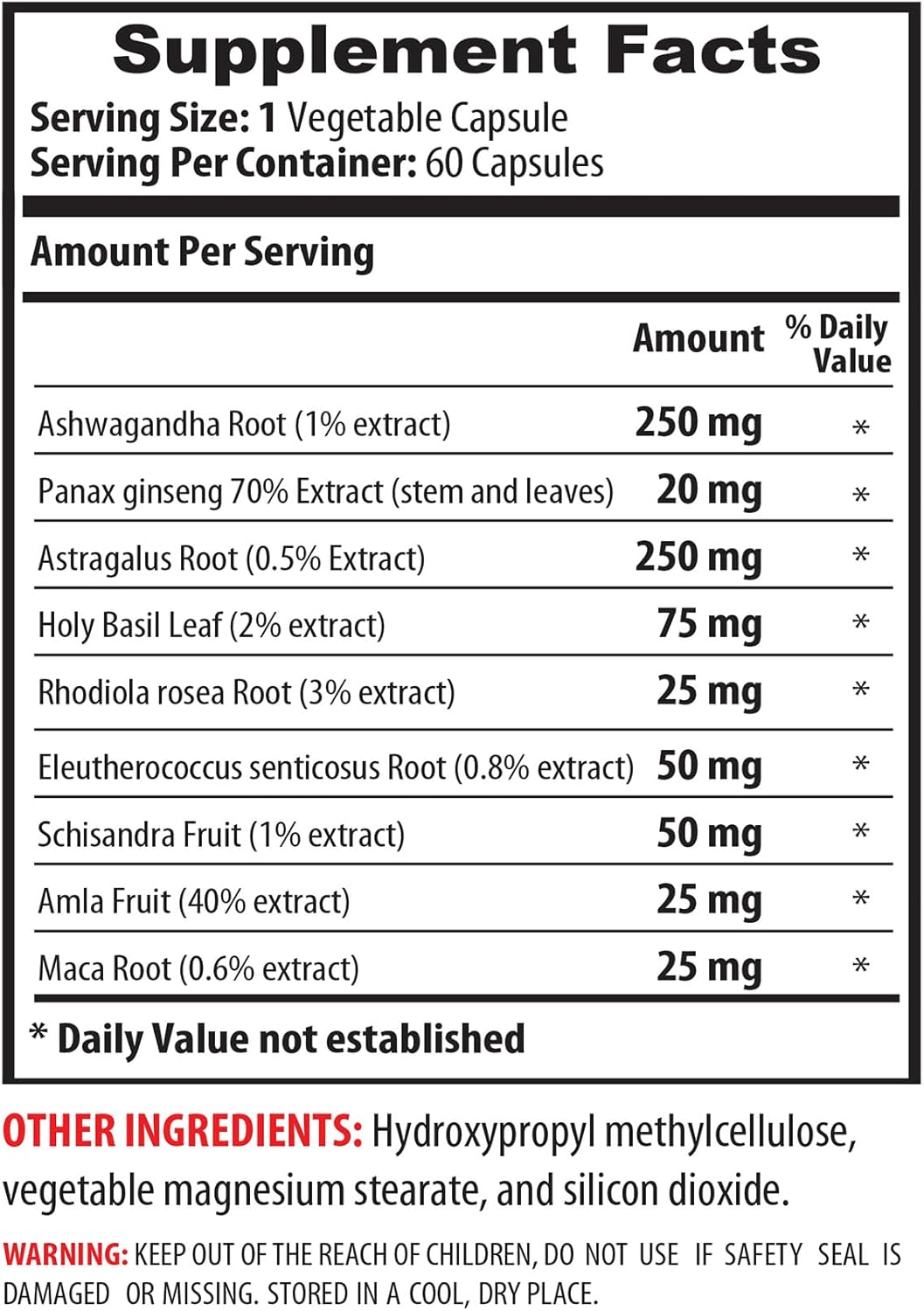 Astragalus Extract Complex with Ashwagandha, Panax Ginseng, Maca - Immune Support Supplement - 60 Capsules