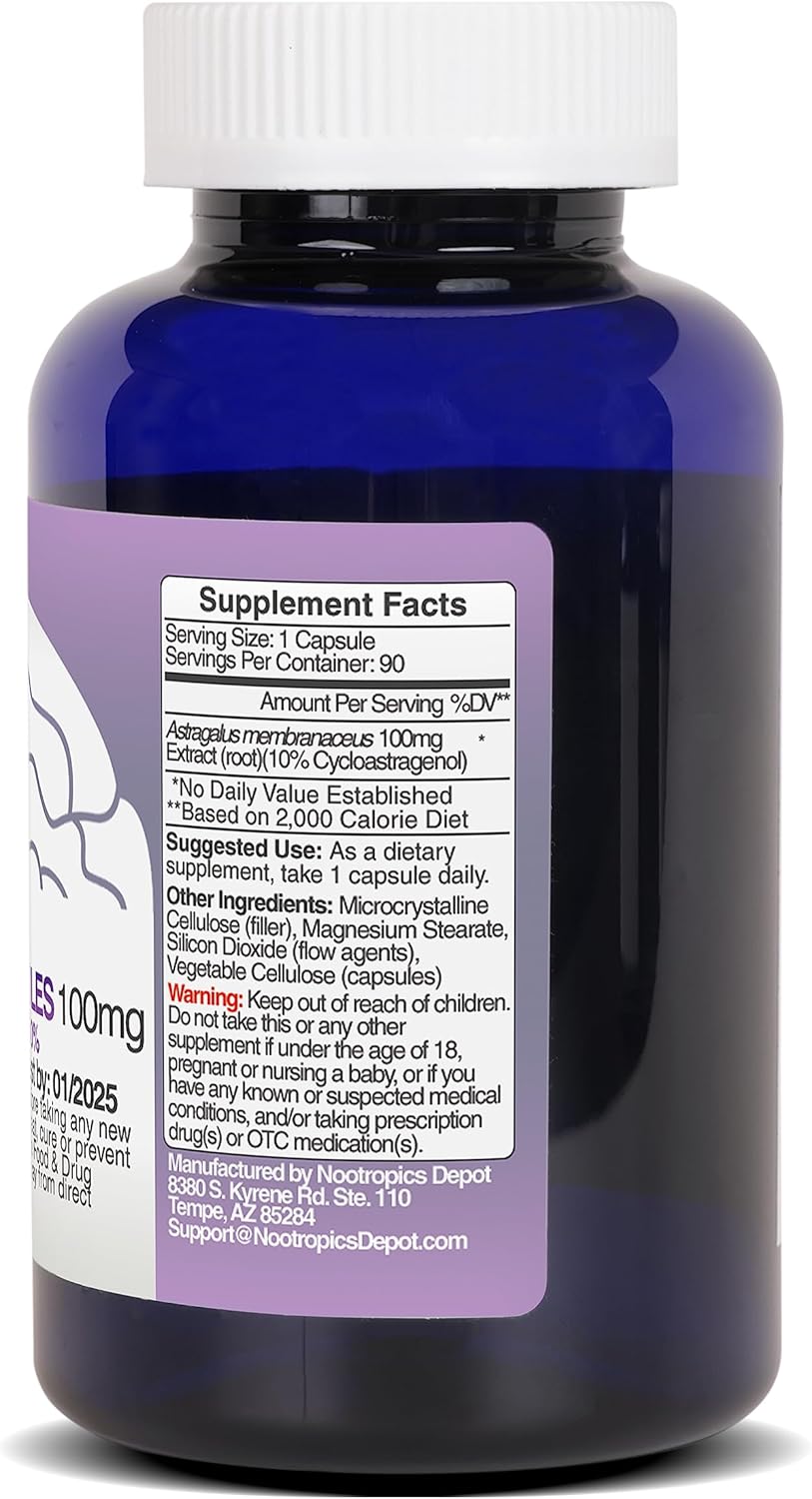 Astragalus Membranaceus Capsules 100mg | 90 Count | Boosts Cellular Health & Immune System | Supports Telomere Length