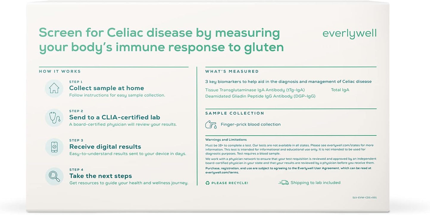 At-Home Celiac Disease Screening Test by Everlywell - Fast & Accurate Results for Women & Men Over 18 - CLIA-Certified Lab