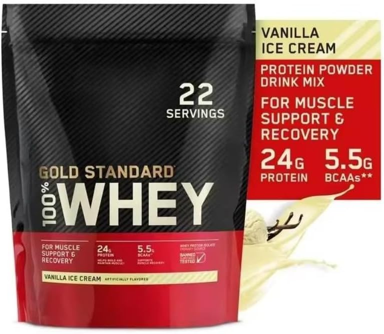 atabayonline Gold Standard Whey Protein Isolate Powder - Gluten-Free, 100% Protein for Sports Fitness - Vanilla Ice Cream Flavor, 22 Servings