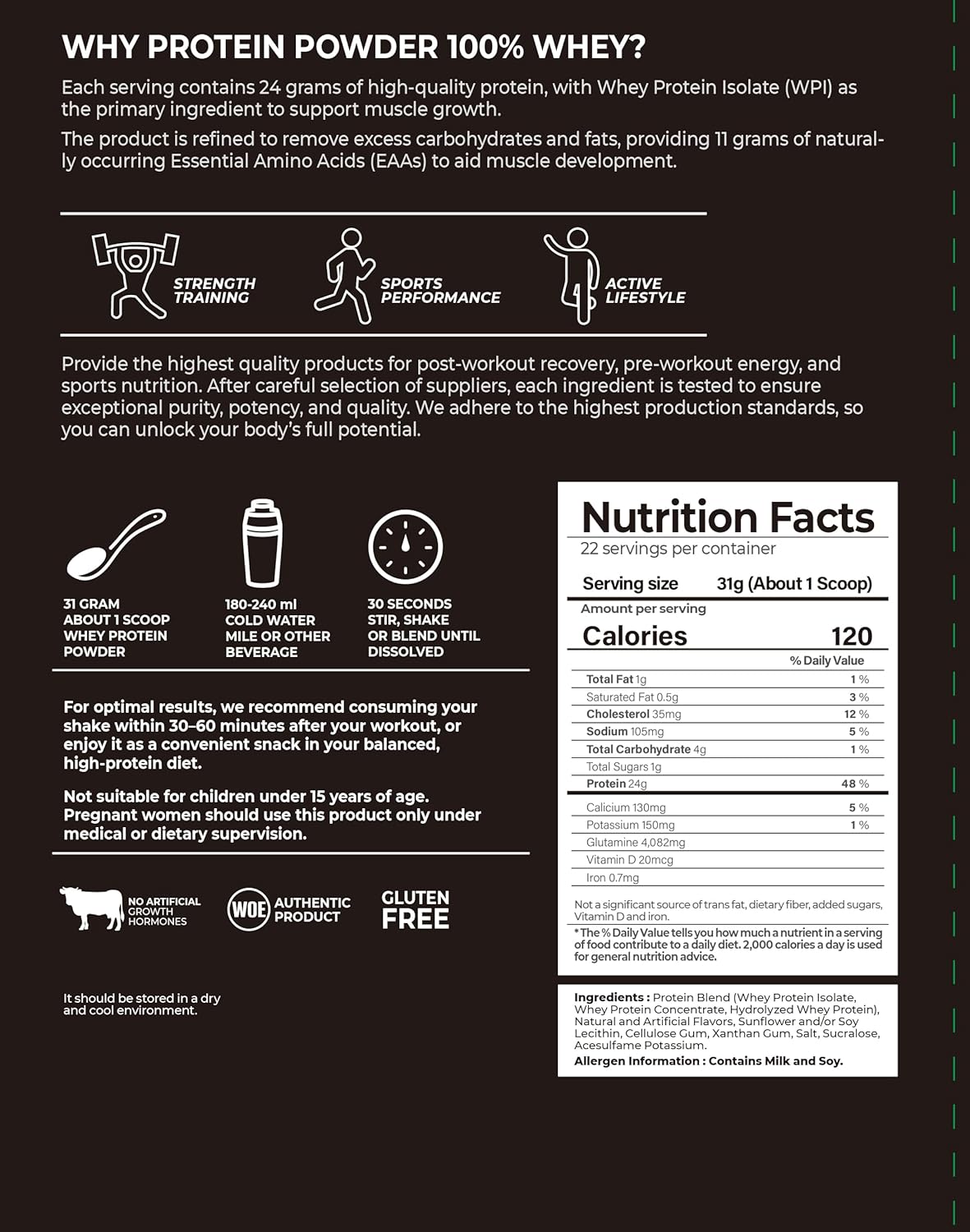 atabayonline Gold Standard Whey Protein Isolate Powder - Gluten-Free, 100% Protein for Sports Fitness - Vanilla Ice Cream Flavor, 22 Servings