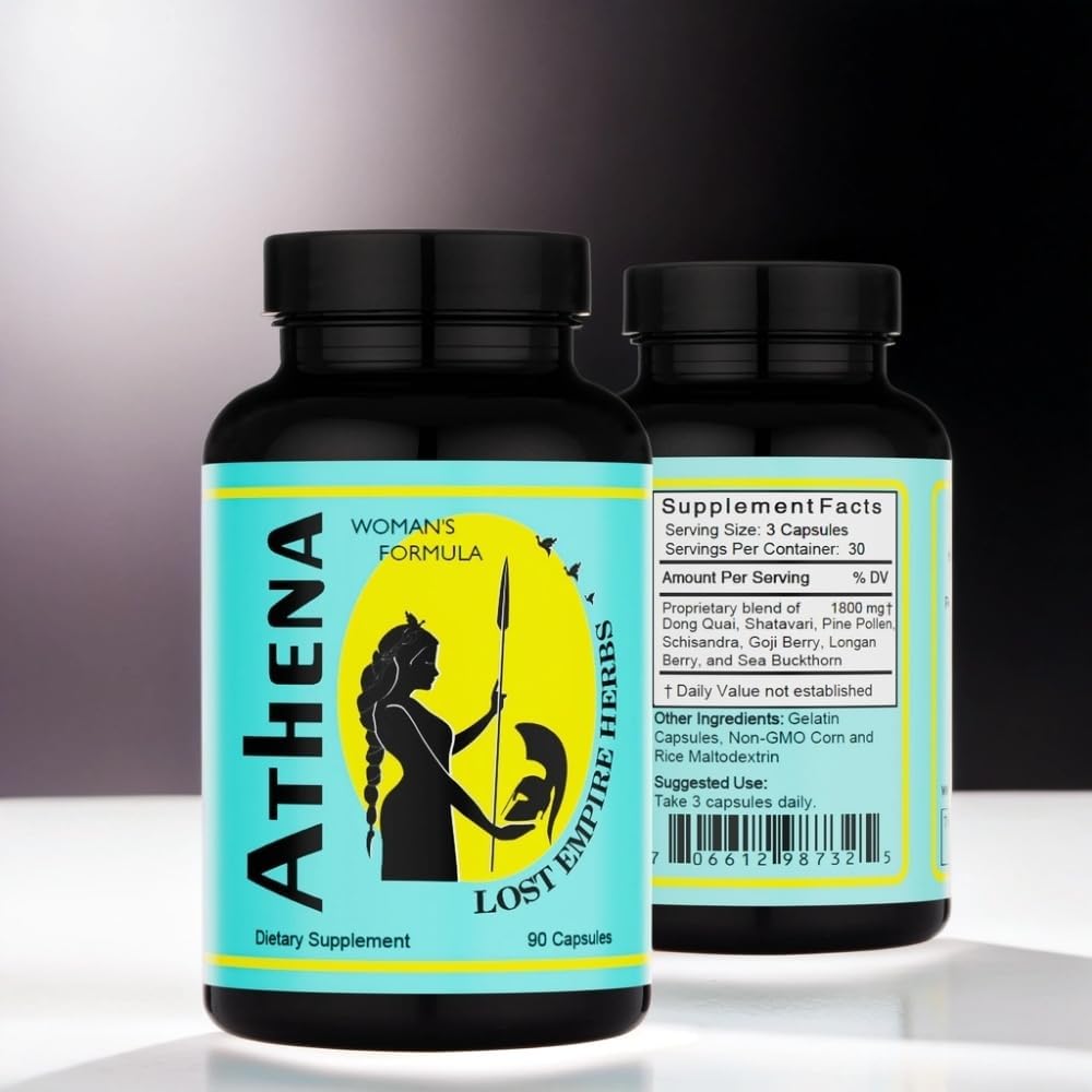 Athena Women's Herbal Blend Capsules with Dong Quai, Shatavari, Pine Pollen, Schisandra, Goji, Seabuckthorn, Longan | 90 Capsules - 30 Day Supply