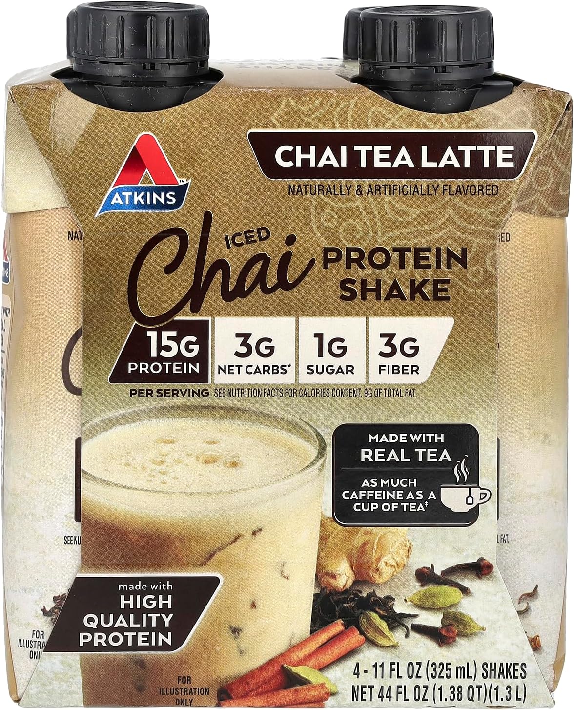Atkins Iced Chai Tea Latte Protein Shake - Keto & Gluten Free (4 Pack)