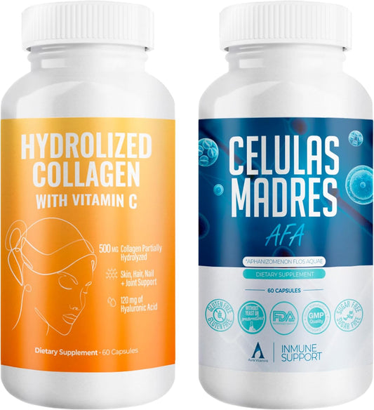AURA VITAMINS Mega Antioxidant Bundle with Hydrolyzed Collagen, AFA Stem Cell, Vitamin C - Skin, Hair, Nail Support - 60 Capsules