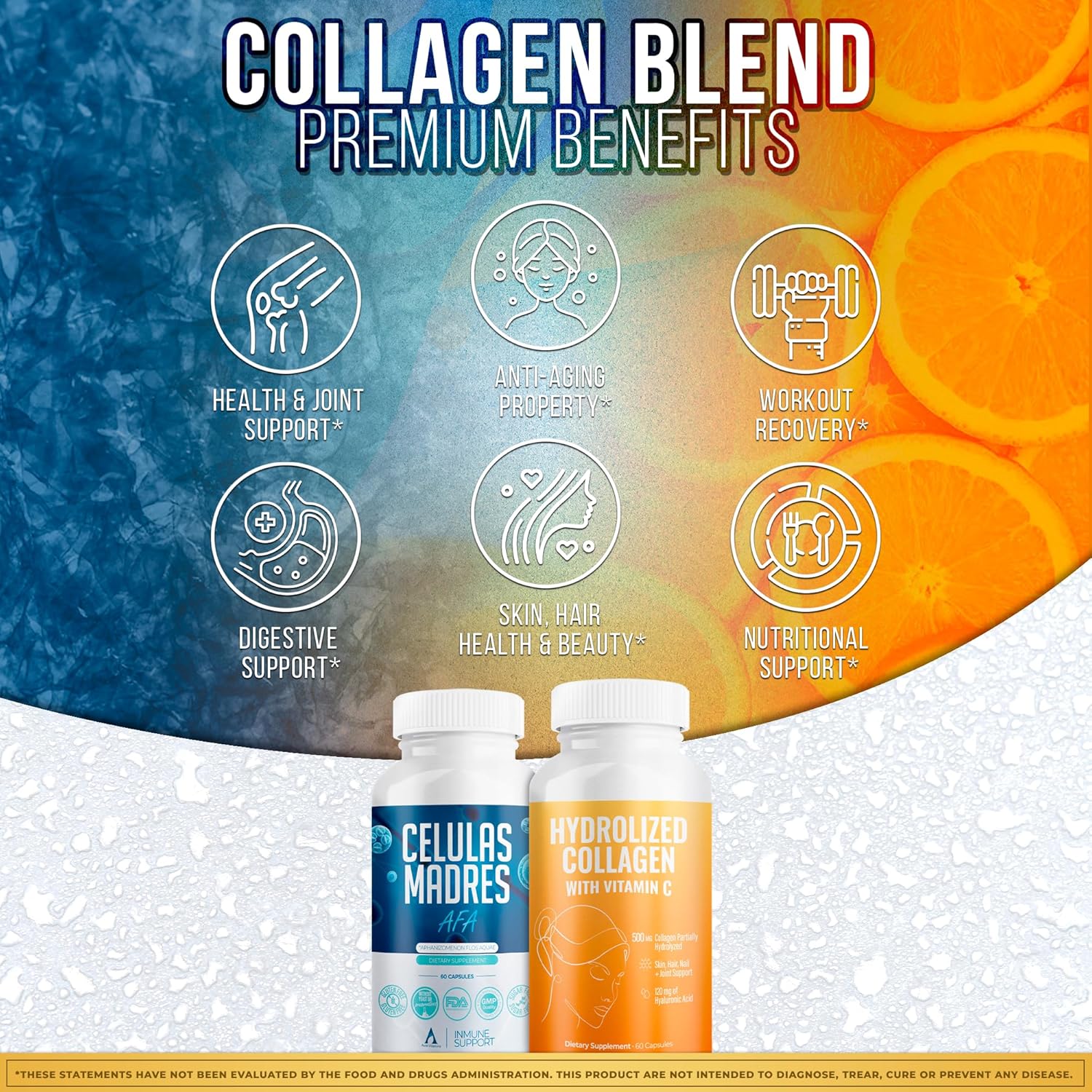 AURA VITAMINS Mega Antioxidant Bundle with Hydrolyzed Collagen, AFA Stem Cell, Vitamin C - Skin, Hair, Nail Support - 60 Capsules
