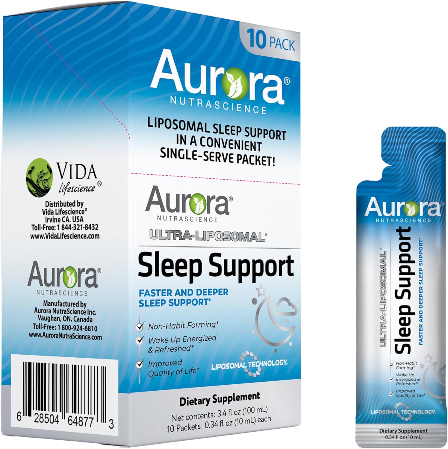 Aurora Nutrascience Ultra-Liposomal Sleep Support with Melatonin, L-Theanine, GABA & Calming Herbs - 10 Liquid Packets