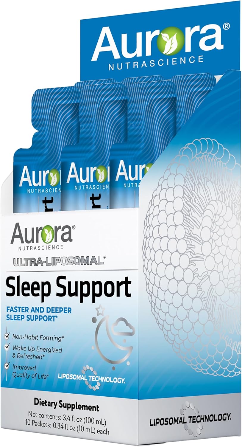 Aurora Nutrascience Ultra-Liposomal Sleep Support with Melatonin, L-Theanine, GABA & Calming Herbs - 10 Liquid Packets