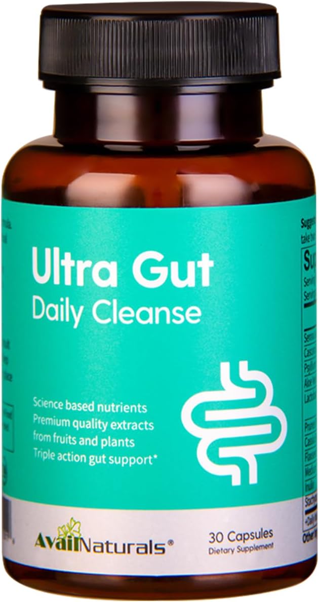 AvailNaturals Ultra Gut Daily Cleanse - Advanced Gut & Colon Support with Senna Leaf Extract, Probiotics, & Dietary Fiber | 30 Capsules