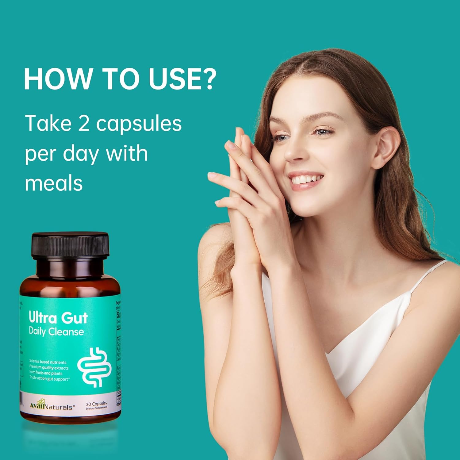 AvailNaturals Ultra Gut Daily Cleanse - Advanced Gut & Colon Support with Senna Leaf Extract, Probiotics, & Dietary Fiber | 30 Capsules