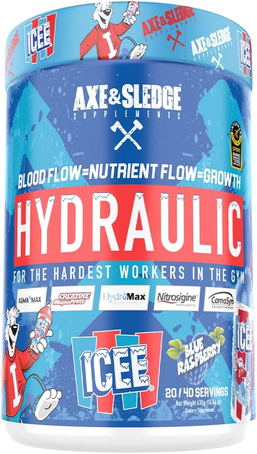 Axe & Sledge Stimulant-Free Pre-Workout Powder, ICEE Blue Raspberry Flavor, 40 Servings