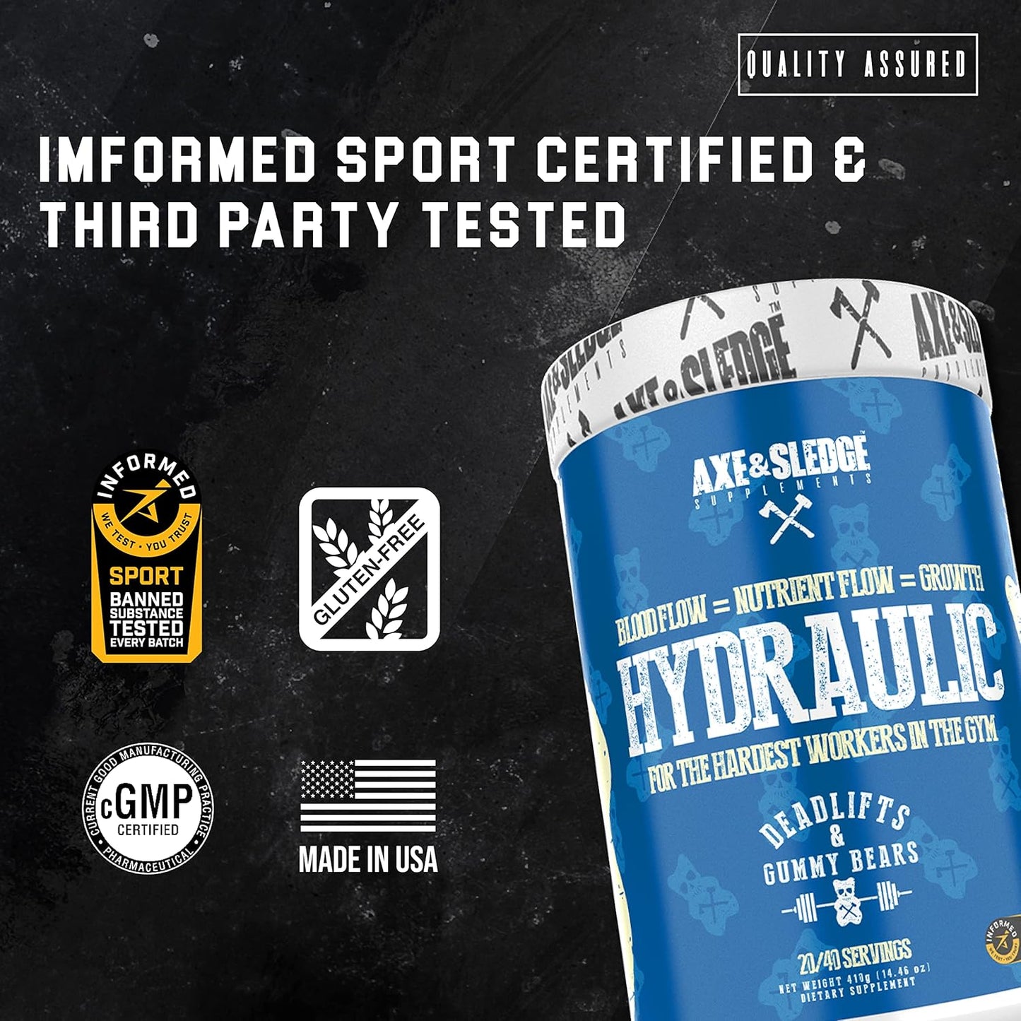 Axe & Sledge Stimulant-Free Pre-Workout Powder, ICEE Blue Raspberry Flavor, 40 Servings