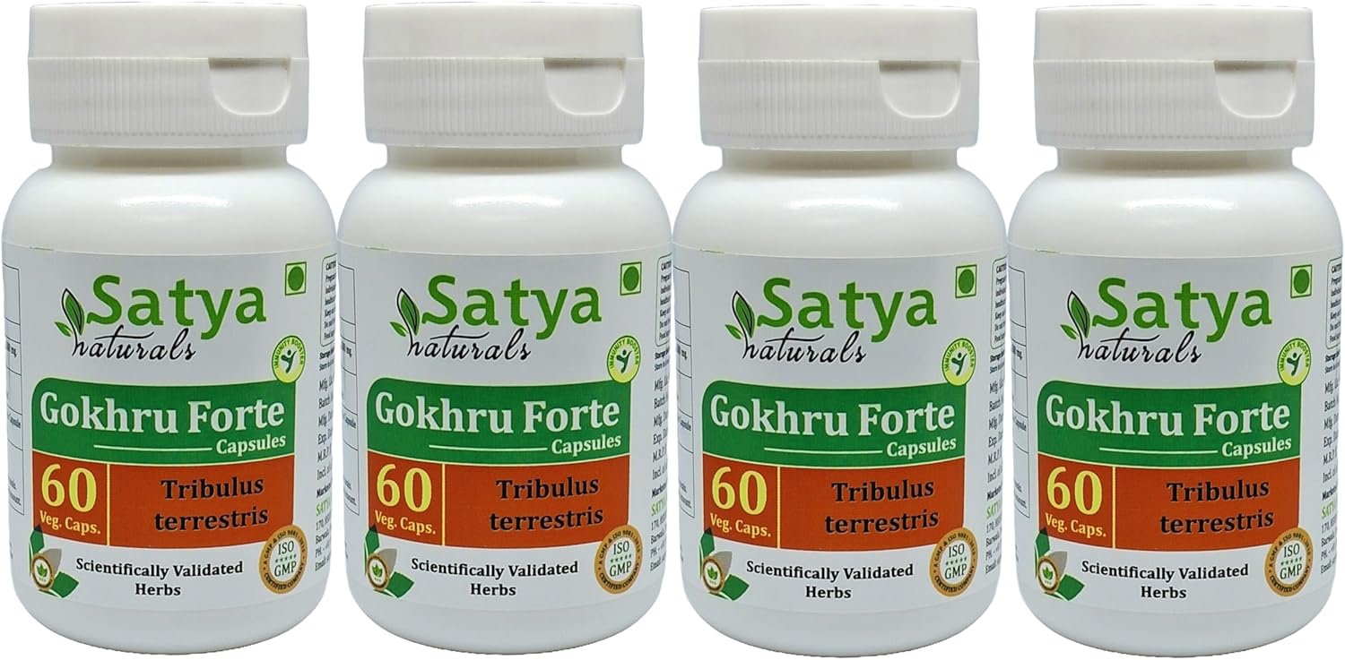 Ayurvedic Gokhru Forte Capsules 500mg - 240 Veg Capsules - Men & Women - Satya Naturals Herbal Supplement