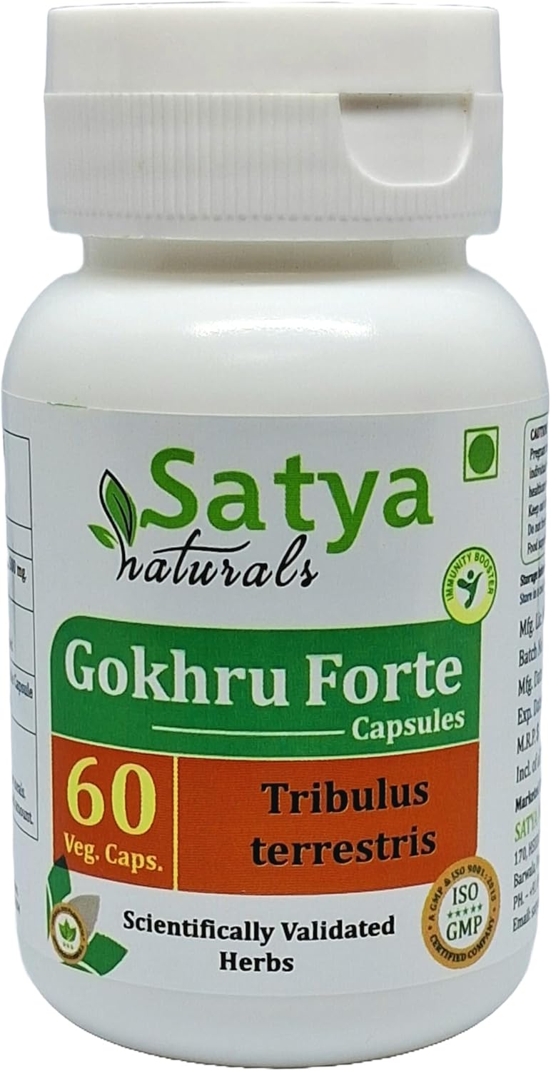 Ayurvedic Gokhru Forte Capsules 500mg - 240 Veg Capsules - Men & Women - Satya Naturals Herbal Supplement
