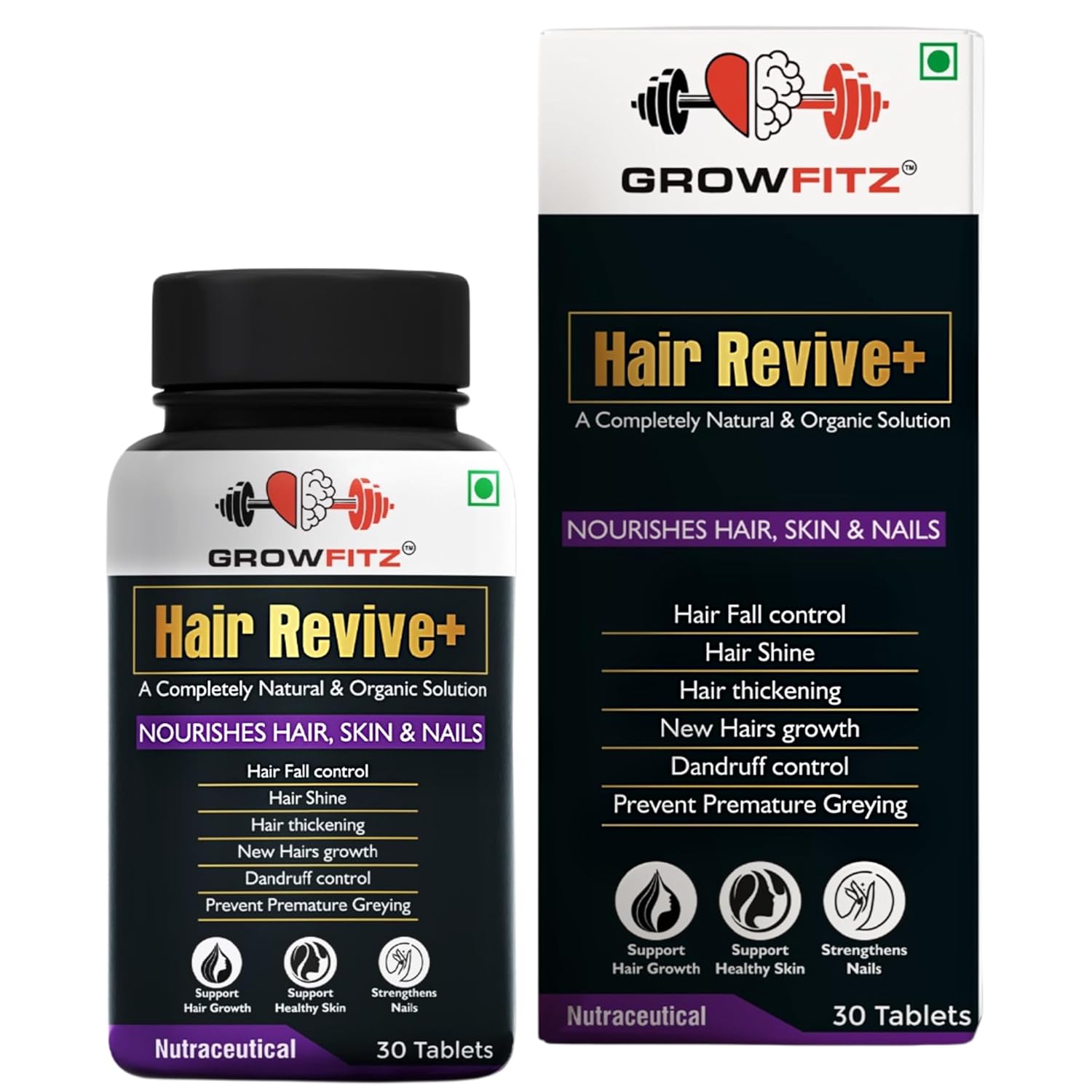 Ayurvedic Hair Revive+ Tablets for Hair Growth, Skin, and Nails - 100% Natural Formula for Men and Women