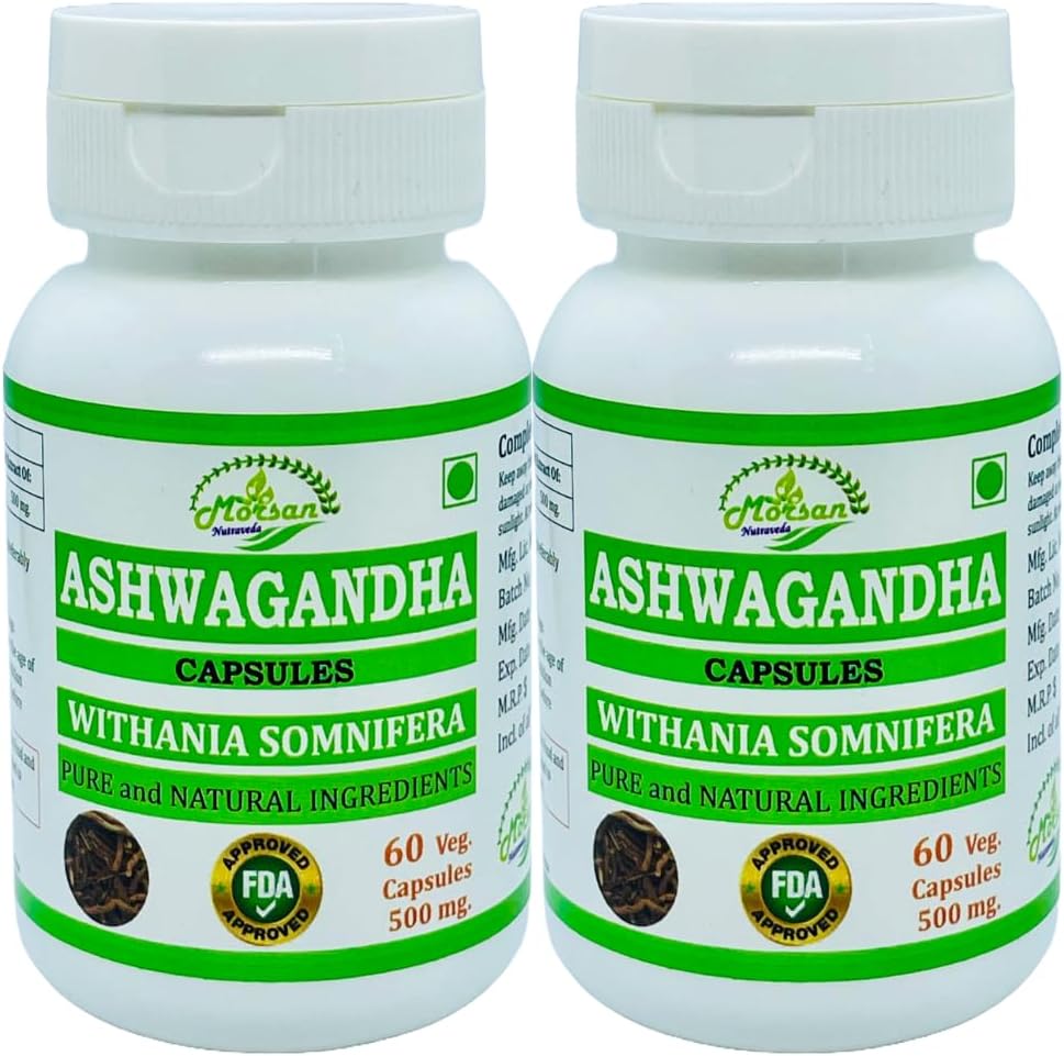 Ayurvedic Herbal Supplement: Morsan Nutraveda Ashwagandha Capsules for Men and Women - 500mg - 120 Veggie Capsules