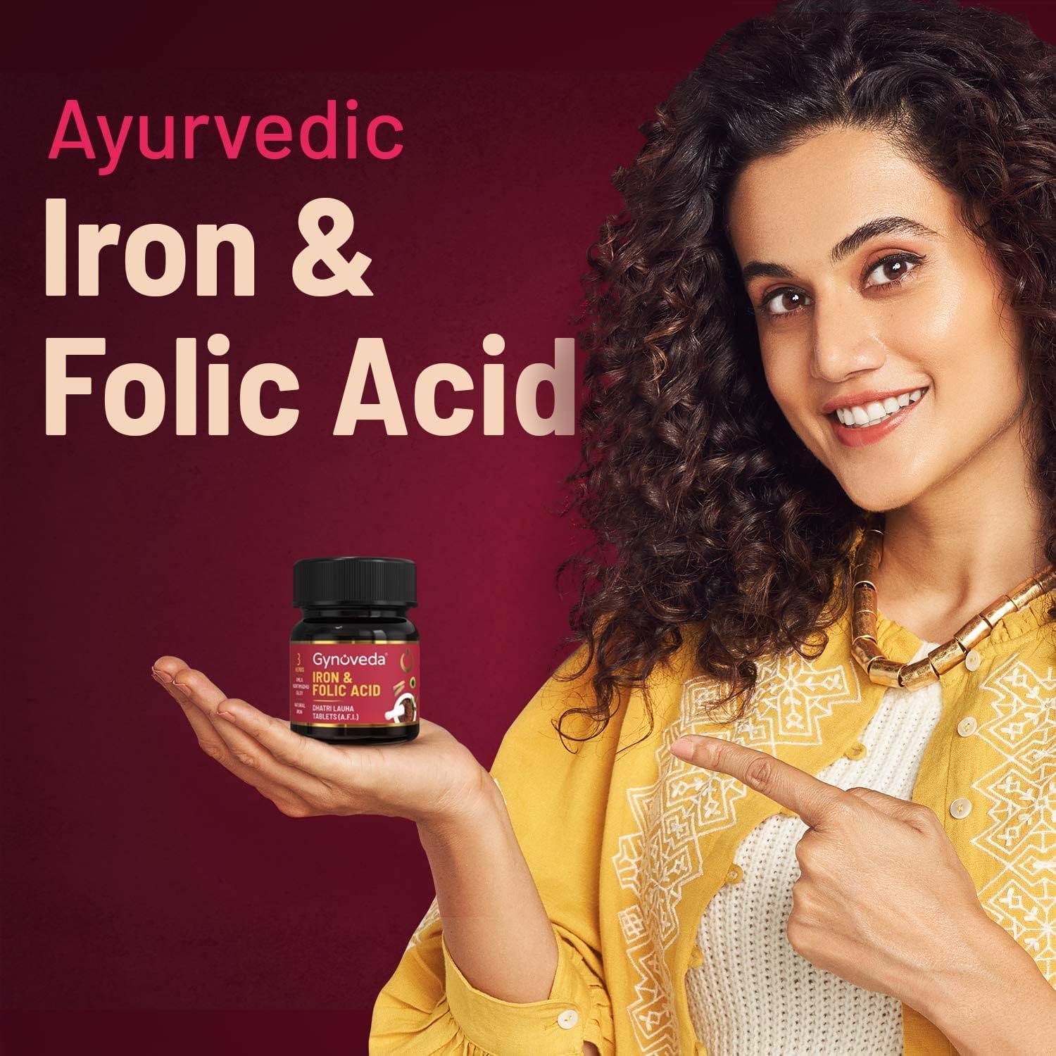 Ayurvedic Iron Folic Acid Supplement for Blood Building | Rich in Calcium, B9, B12, Vitamin C | Helps Anemia & Pregnancy | 60 Tablets