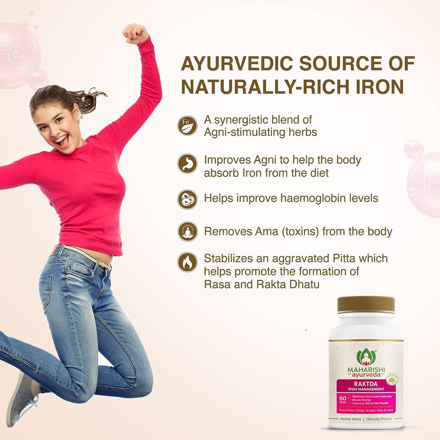 Ayurvedic Iron Supplement with Calcium for Men and Women | Promotes Healthy Haemoglobin Levels | Enhances Energy and Skin Health | 60 Tablets