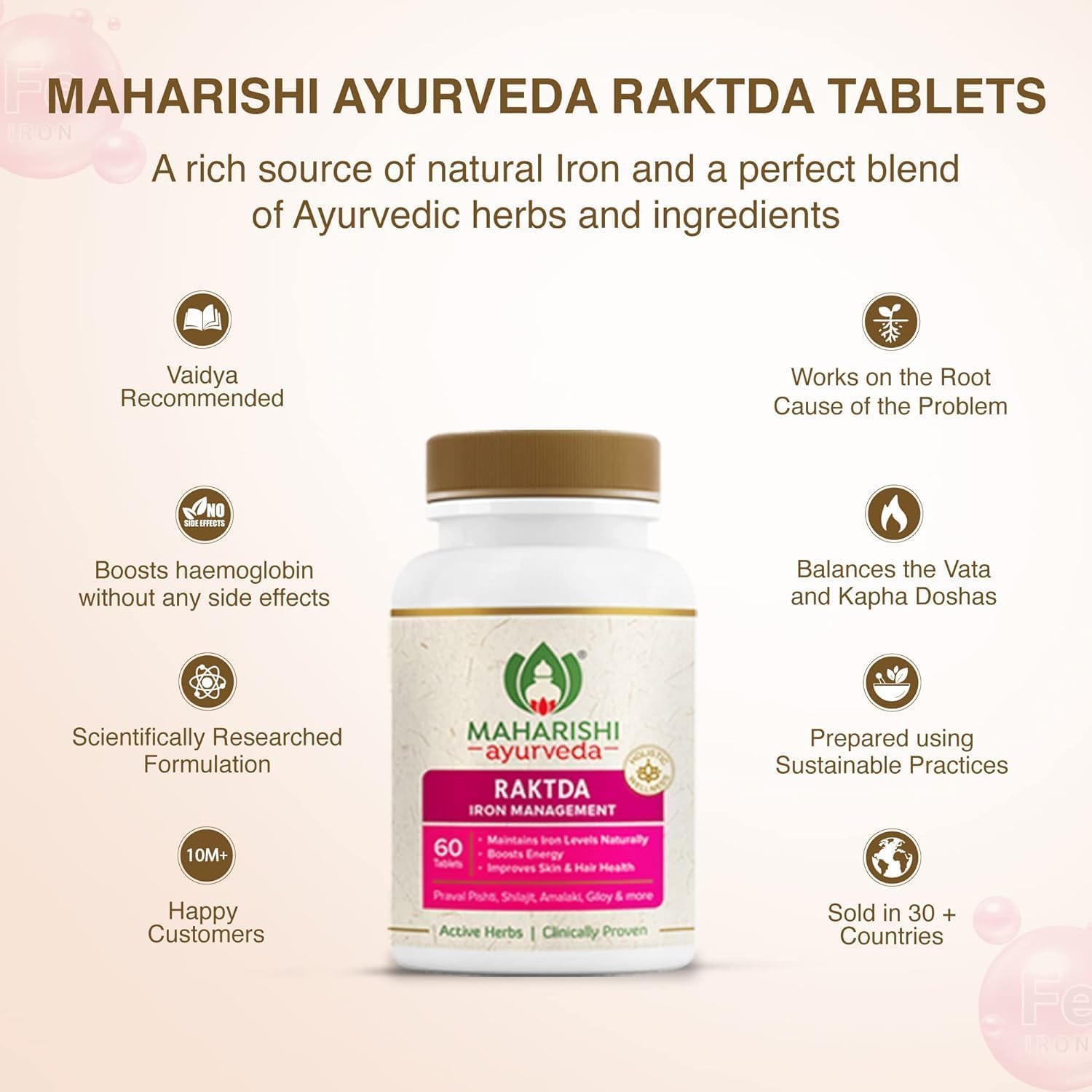 Ayurvedic Iron Supplement with Calcium for Men and Women | Promotes Healthy Haemoglobin Levels | Enhances Energy and Skin Health | 60 Tablets