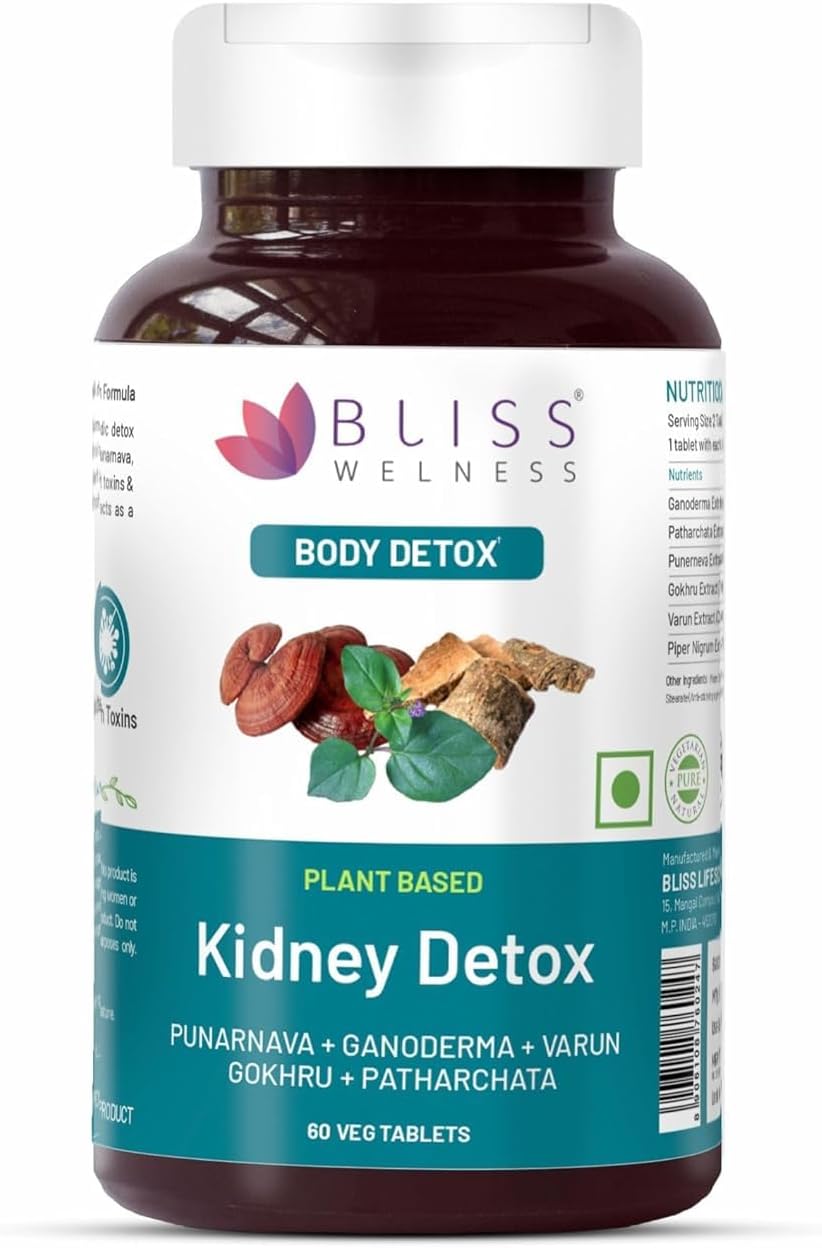 Ayurvedic Kidney Detox Supplement with Punarnava, Patharchatta, Gokhru, and Ganoderma Extracts for Kidney Support - 60 Veg Tablets