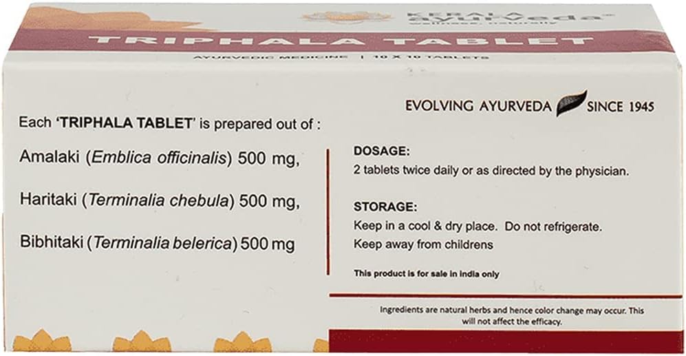 Ayurvedic Triphala Digestion Supplement Tablets - 100 Count for Gut Health & Metabolism Boost - Amla & Baheda Formula for Constipation Relief & Bowel Regulation