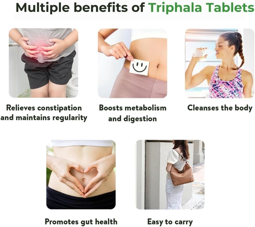 Ayurvedic Triphala Digestion Supplement Tablets - 100 Count for Gut Health & Metabolism Boost - Amla & Baheda Formula for Constipation Relief & Bowel Regulation
