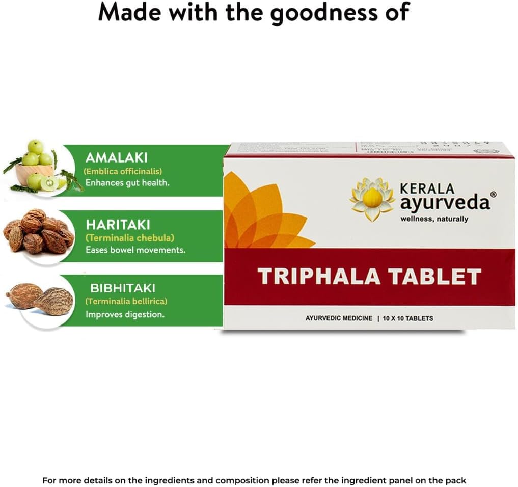 Ayurvedic Triphala Digestion Supplement Tablets - 100 Count for Gut Health & Metabolism Boost - Amla & Baheda Formula for Constipation Relief & Bowel Regulation