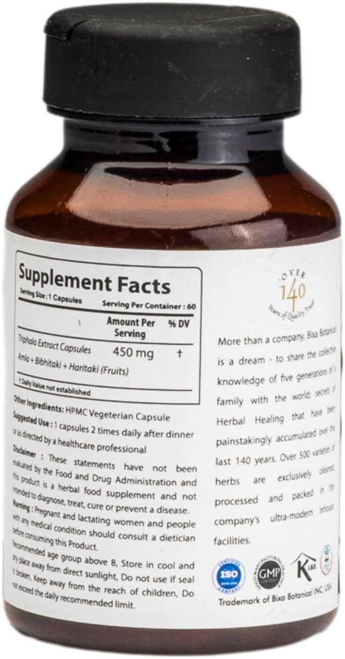 Ayurvedic Triphala Extract Capsules for Digestion & Nutrient Absorption (Amla, Haritaki, Bibhitaki) - 60 Count Pack