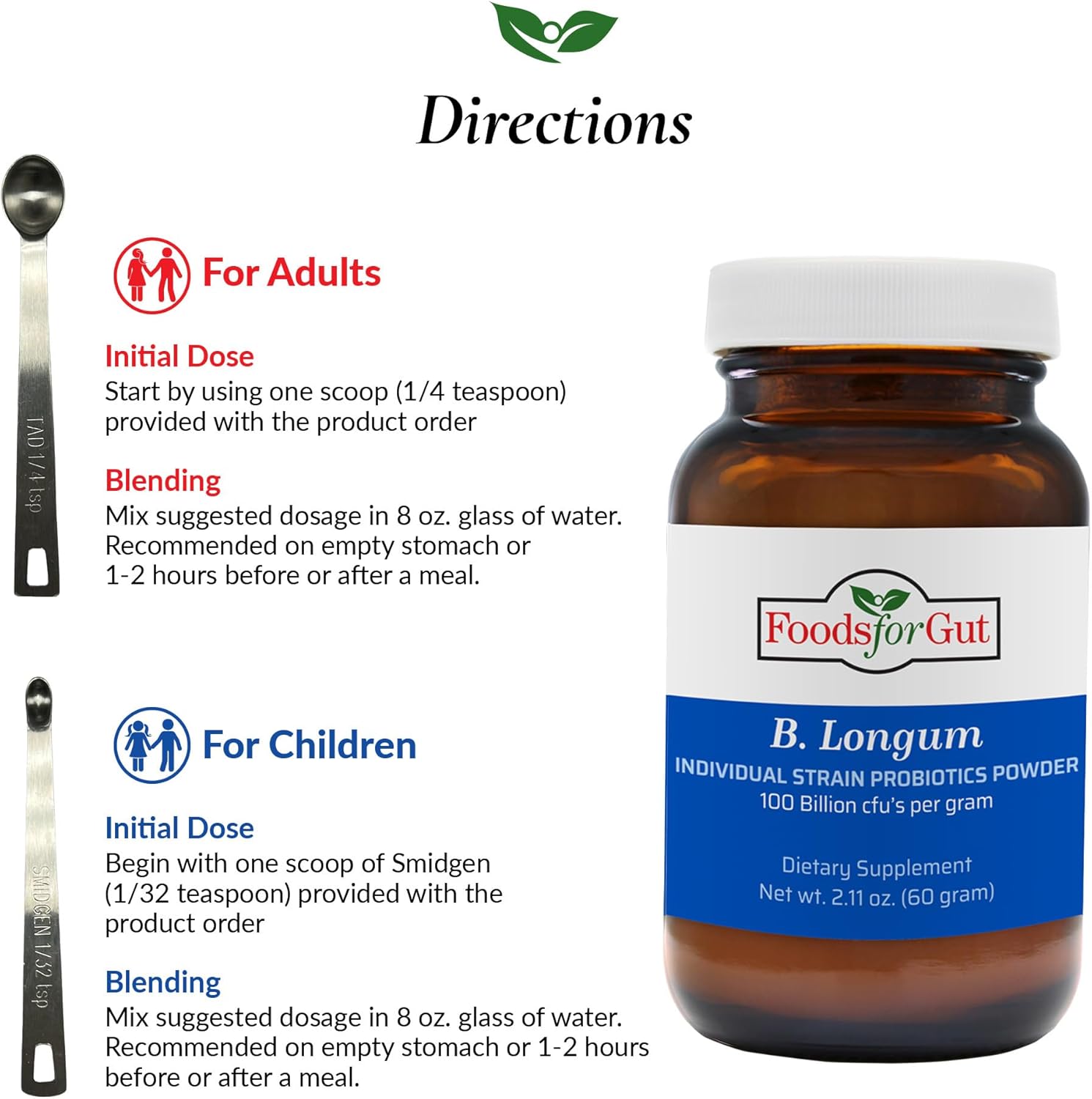 B. Longum Probiotic Powder 100 Billion cfu's | USA Made | No Additives | Digestive & Immune Support | High Potency | 60g