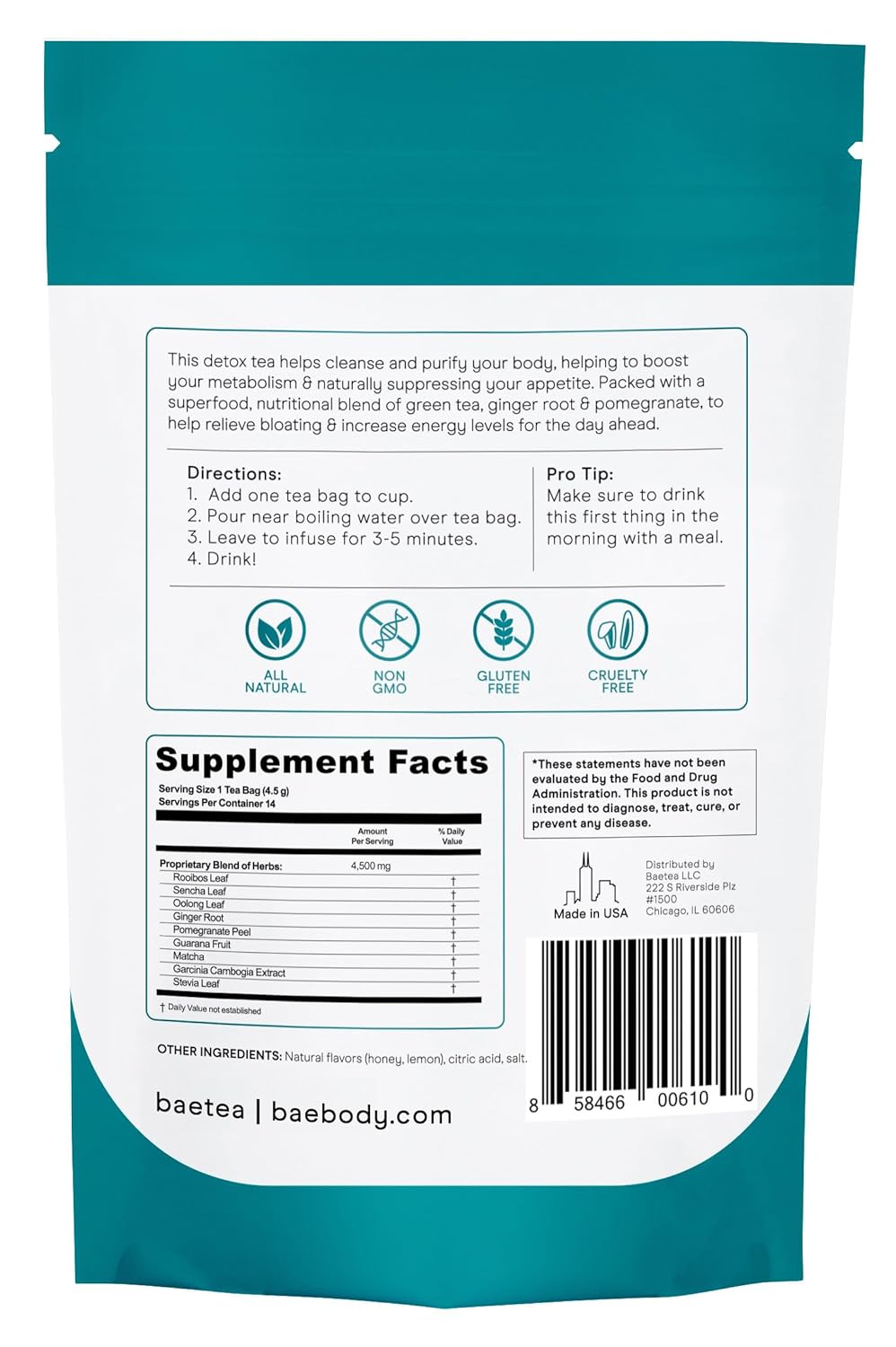 Baebody Baetea Beauty Booster Tea with 2,500mg Peptides for Healthy Skin, Hair, and Nails