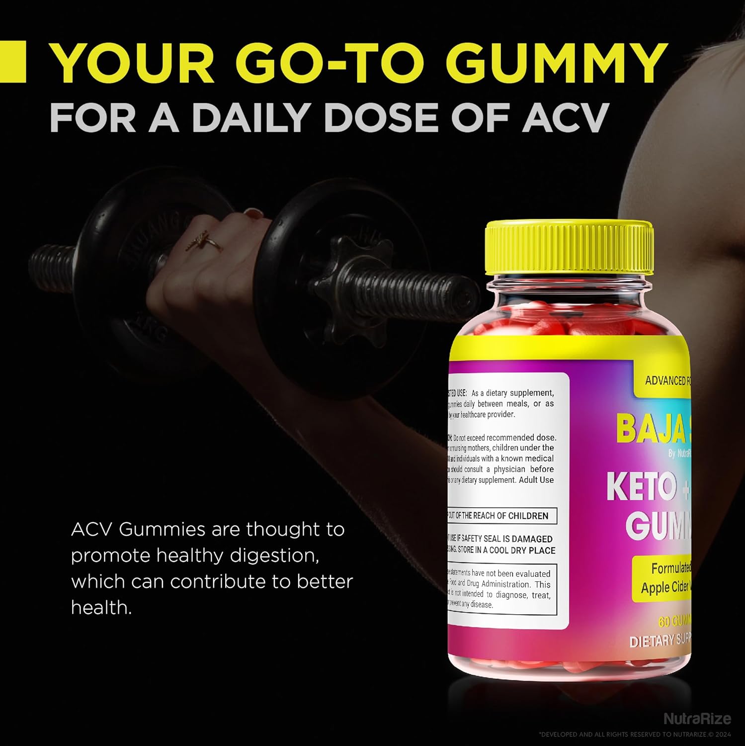Baja Slim Keto Gummies with Apple Cider Vinegar - 3 Pack, Natural ACV Gummy Supplement - 180 Gummies