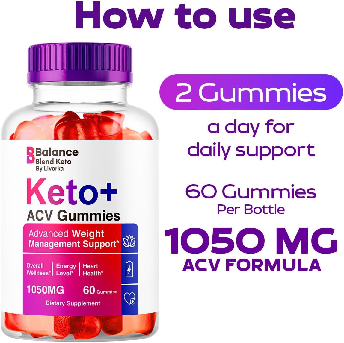 Balance Blend Keto ACV Gummies (2 Pack) - 120 Gummies for 2 Months of Natural Weight Management Support
