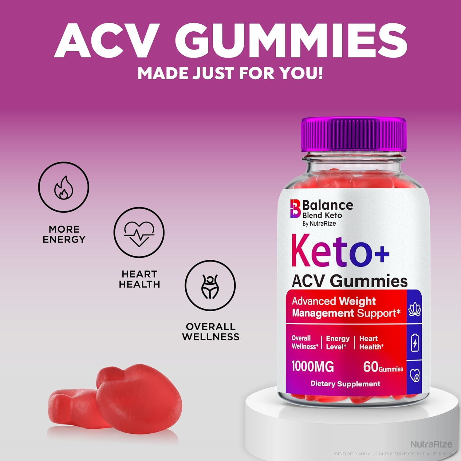 BalanceBlend Keto Plus ACV Gummies (2 Pack) - Premium  Slimming Formula  Formula with Keto & Apple Cider Vinegar - All Natural Complex for Weight Management - 120 Gummies