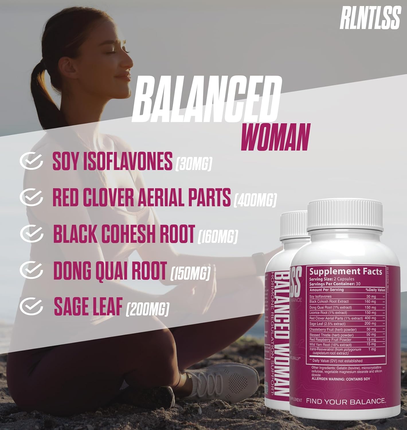 Balanced Woman Hormone Regulation Supplement - 1250mg per Serving - Natural Ingredients - USA Made - 60 Capsules